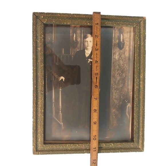 Antique Victorian Frame with Boy In Suit On Staircase Photograph Portrait - Picture 8 of 8